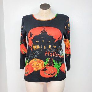Vintage Y2K Beaded Haunted House Halloween Top